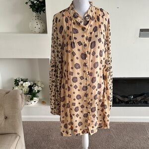 Free People Beige Tunic Dress with Brown Print